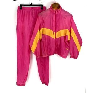 VTG Adidas Womens Size Med‎ Trefoil Pink Yellow Windbreaker Track Jacket Korea